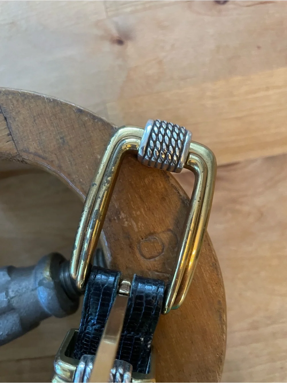 Brighton Black Textured Leather Belt with Gold & Silver Accents